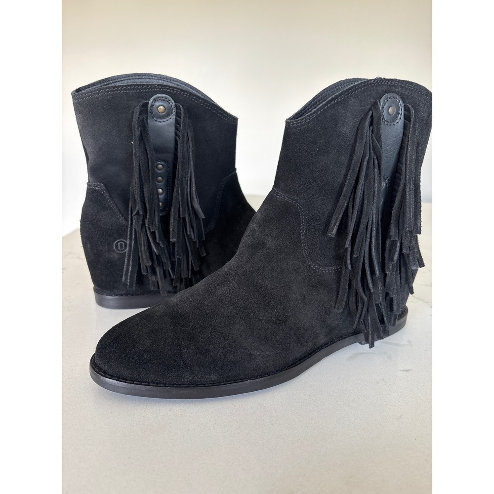 dingo Black Suede Fringe Western Ankle Boots